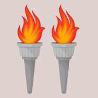 Two Olympic torches on a pale pink background